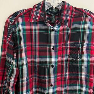 Women's small Lauren Ralph Lauren plaid tunic shirt embroidered RL logo cotton
